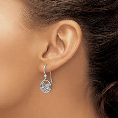 QW342 White Ice Sterling Silver Rhodium-plated Diamond Flower Shepherd Hook Dangle Earrings