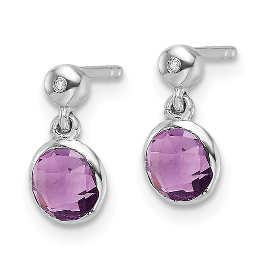 QW360AM White Ice Sterling Silver Rhodium-plated Diamond and Amethyst Post Dangle Earrings