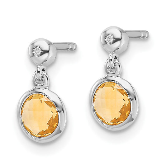 QW360CI White Ice Sterling Silver Rhodium-plated Diamond and Citrine Post Dangle Earrings