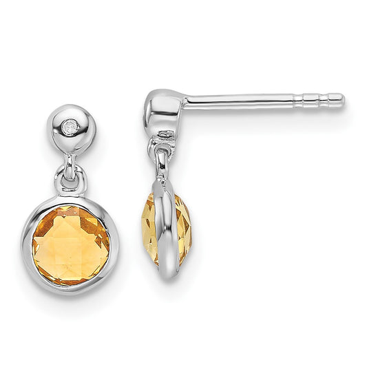 QW360CI White Ice Sterling Silver Rhodium-plated Diamond and Citrine Post Dangle Earrings