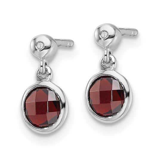QW360GA White Ice Sterling Silver Rhodium-plated Diamond and Garnet Post Dangle Earrings