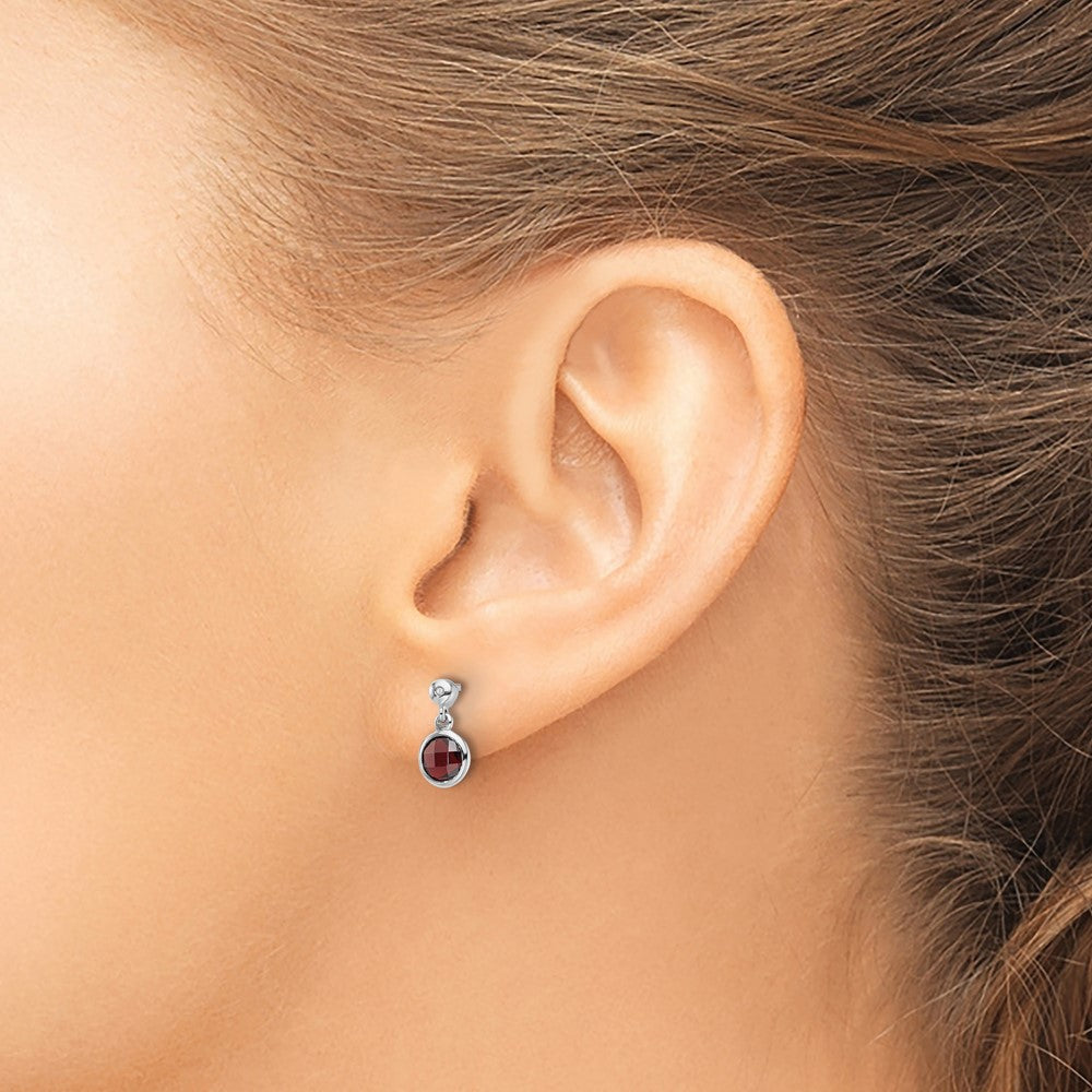 QW360GA White Ice Sterling Silver Rhodium-plated Diamond and Garnet Post Dangle Earrings