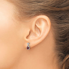 QW360GA White Ice Sterling Silver Rhodium-plated Diamond and Garnet Post Dangle Earrings