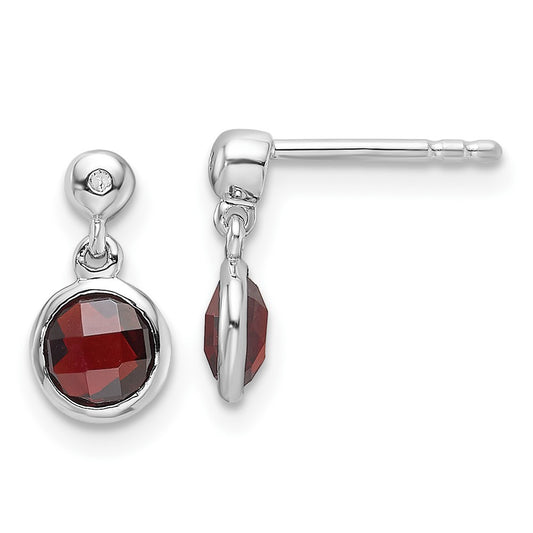 QW360GA White Ice Sterling Silver Rhodium-plated Diamond and Garnet Post Dangle Earrings