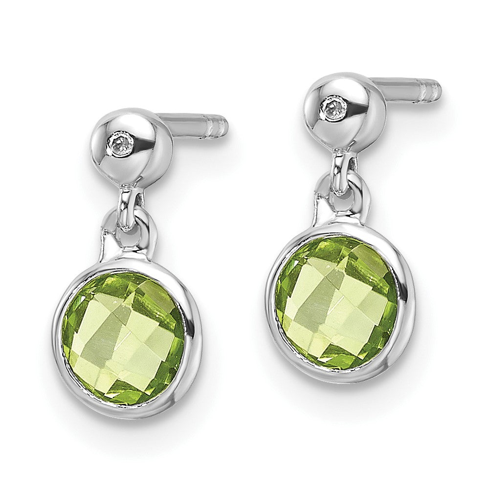 QW360PE White Ice Sterling Silver Rhodium-plated Diamond and Peridot Post Dangle Earrings