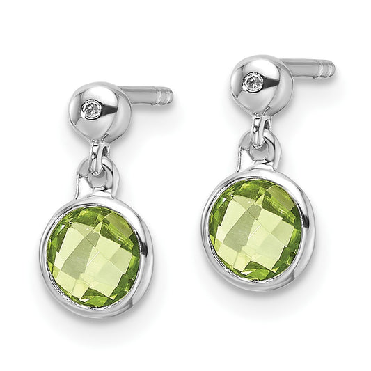 QW360PE White Ice Sterling Silver Rhodium-plated Diamond and Peridot Post Dangle Earrings