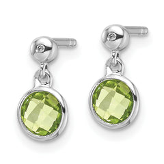 QW360PE White Ice Sterling Silver Rhodium-plated Diamond and Peridot Post Dangle Earrings