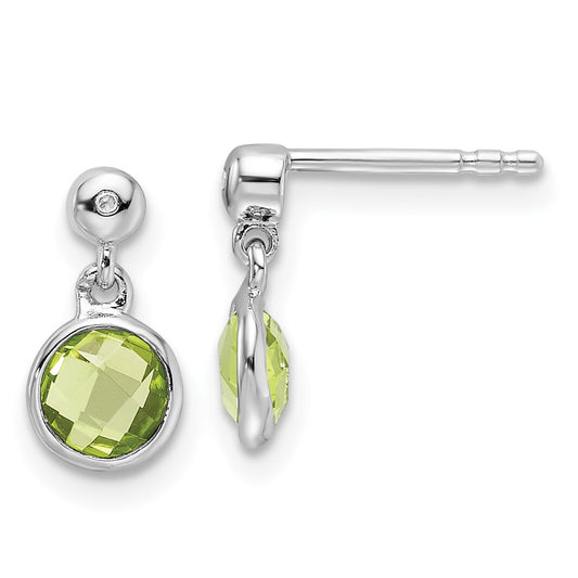 QW360PE White Ice Sterling Silver Rhodium-plated Diamond and Peridot Post Dangle Earrings