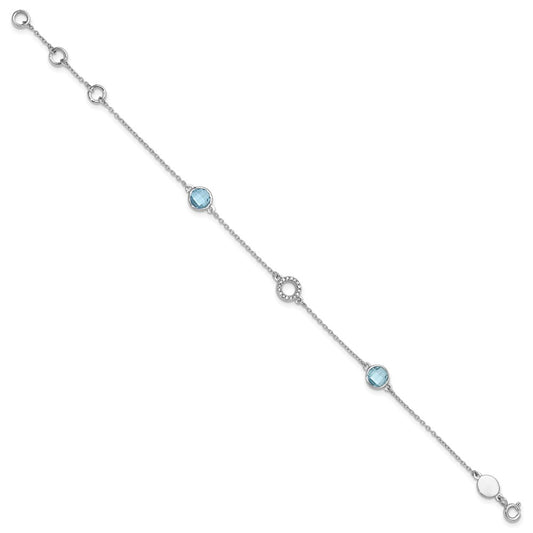 White Ice Sterling Silver Rhodium-plated 6.25 Inch Blue Topaz and Diamond Bracelet with 1 Inch Extender QW361-7.25