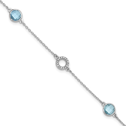 White Ice Sterling Silver Rhodium-plated 6.25 Inch Blue Topaz and Diamond Bracelet with 1 Inch Extender QW361-7.25