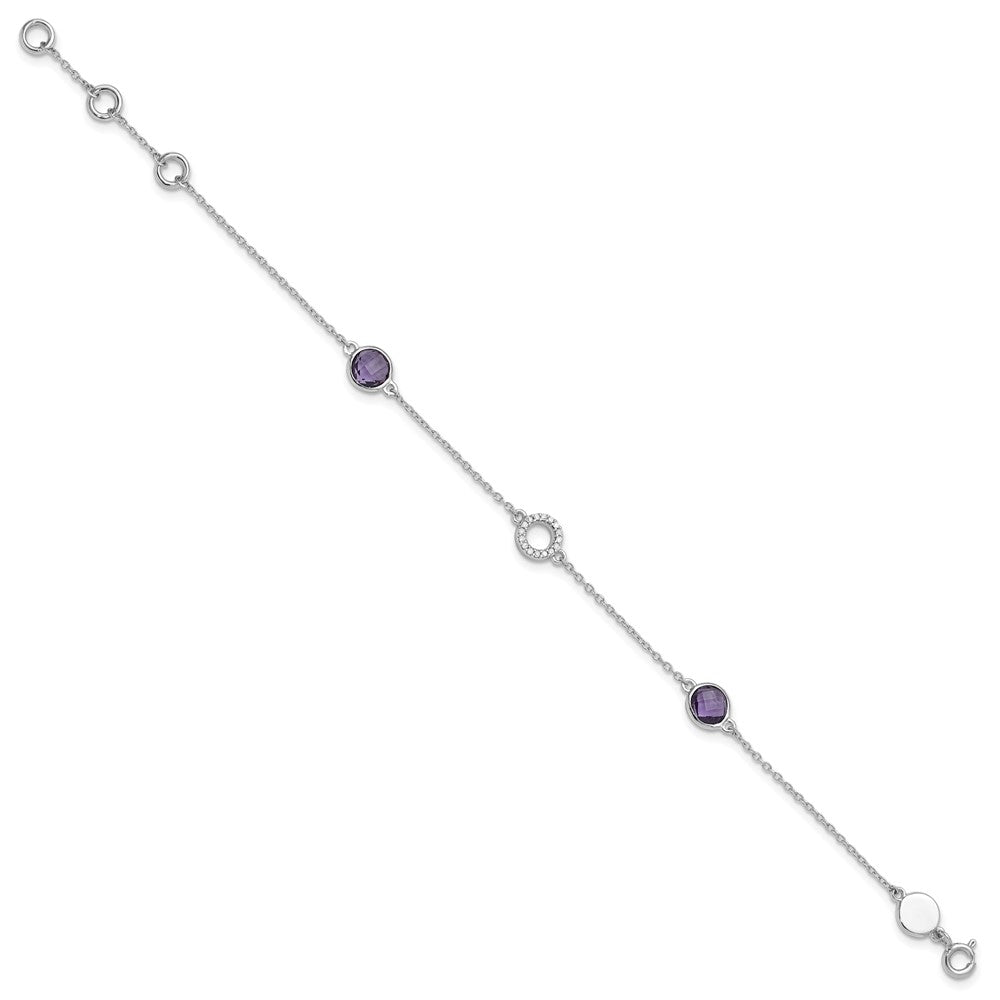 White Ice Sterling Silver Rhodium-plated 6.25 inch Diamond and Amethyst  Bracelet plus 1 inch extender QW361AM-7.25