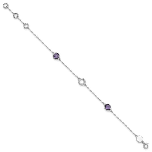 White Ice Sterling Silver Rhodium-plated 6.25 inch Diamond and Amethyst  Bracelet plus 1 inch extender QW361AM-7.25