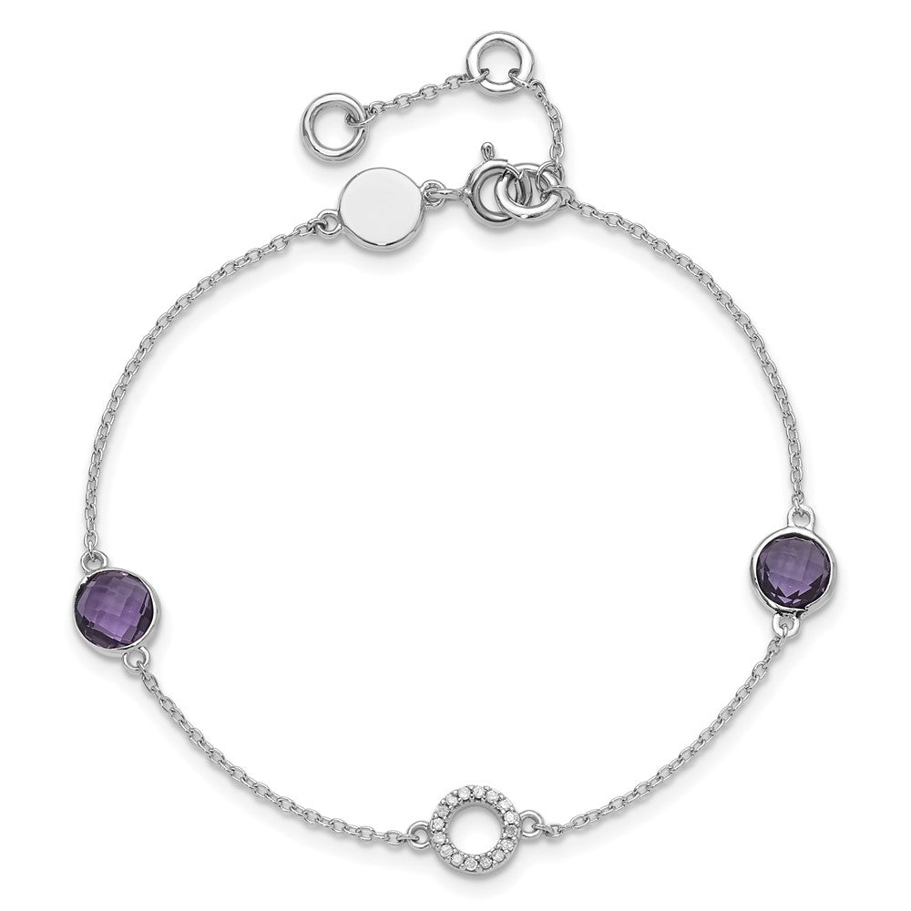 White Ice Sterling Silver Rhodium-plated 6.25 inch Diamond and Amethyst  Bracelet plus 1 inch extender QW361AM-7.25