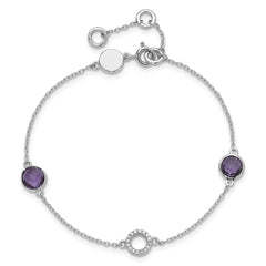 White Ice Sterling Silver Rhodium-plated 6.25 inch Diamond and Amethyst  Bracelet plus 1 inch extender QW361AM-7.25