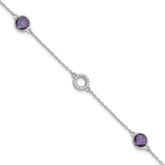 White Ice Sterling Silver Rhodium-plated 6.25 inch Diamond and Amethyst  Bracelet plus 1 inch extender QW361AM-7.25