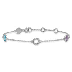 White Ice Sterling Silver/Rhodium-plated Diamond, Blue Topaz, Amethyst 6.25 inch Bracelet plus 1 inch Extender QW361BTAM-7.25