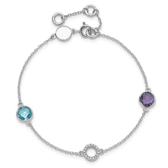 White Ice Sterling Silver/Rhodium-plated Diamond, Blue Topaz, Amethyst 6.25 inch Bracelet plus 1 inch Extender QW361BTAM-7.25