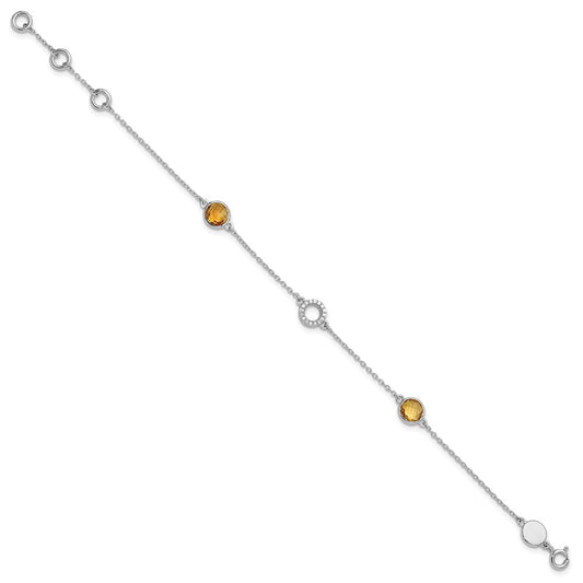 White Ice Sterling Silver/Rhodium-plated Diamond and Citrine 6.25 inch Bracelet plus 1 inch extender QW361CI-7.25