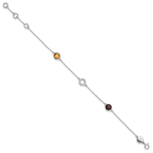 White Ice Sterling Silver Rhodium-plated Diamond, Citrine, Garnet 6.25 inch Bracelet plus 1inch Extender QW361CIGA-7.25