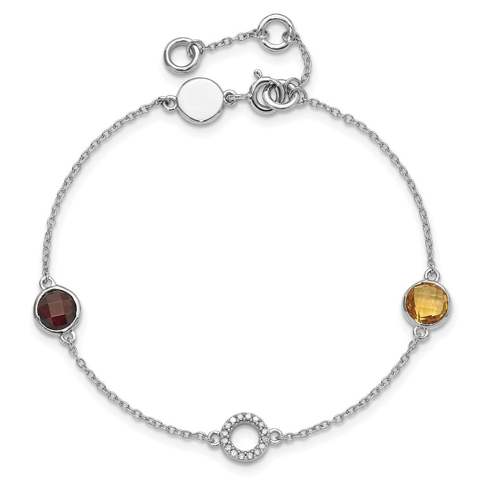 White Ice Sterling Silver Rhodium-plated Diamond, Citrine, Garnet 6.25 inch Bracelet plus 1inch Extender QW361CIGA-7.25