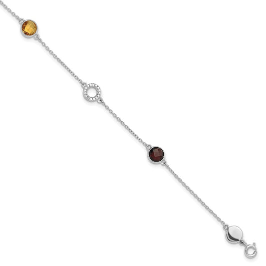 White Ice Sterling Silver Rhodium-plated Diamond, Citrine, Garnet 6.25 inch Bracelet plus 1inch Extender QW361CIGA-7.25
