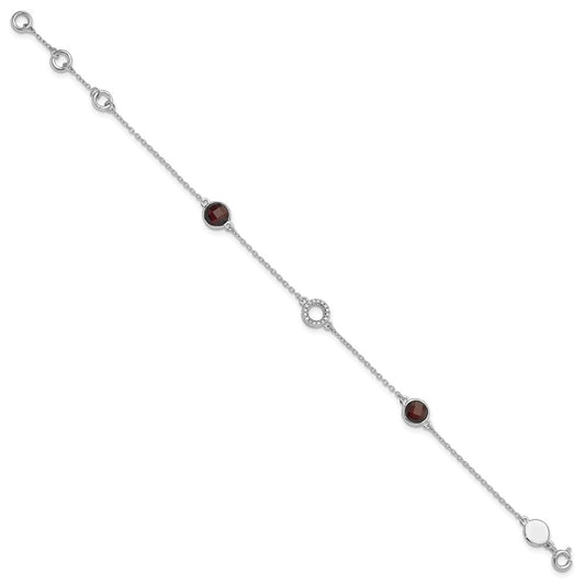White Ice Sterling Silver Rhodium-plated 6.25 inch Diamond and Garnet Bracelet plus 1inch extender QW361GA-7.25