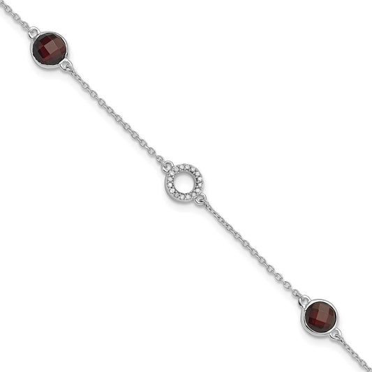 White Ice Sterling Silver Rhodium-plated 6.25 inch Diamond and Garnet Bracelet plus 1inch extender QW361GA-7.25