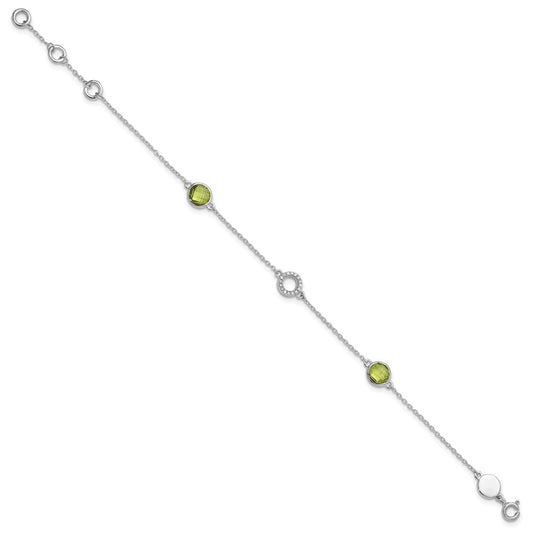 White Ice Sterling Silver Rhodium-plated Diamond and Peridot 6.25 inch Bracelet plus 1 inch Extender QW361PE-7.25