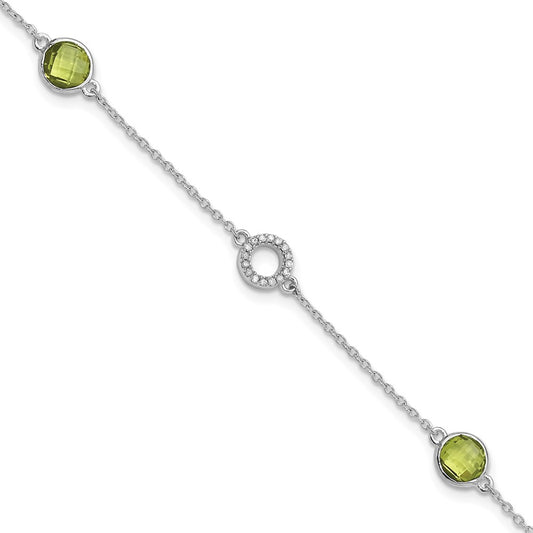 White Ice Sterling Silver Rhodium-plated Diamond and Peridot 6.25 inch Bracelet plus 1 inch Extender QW361PE-7.25