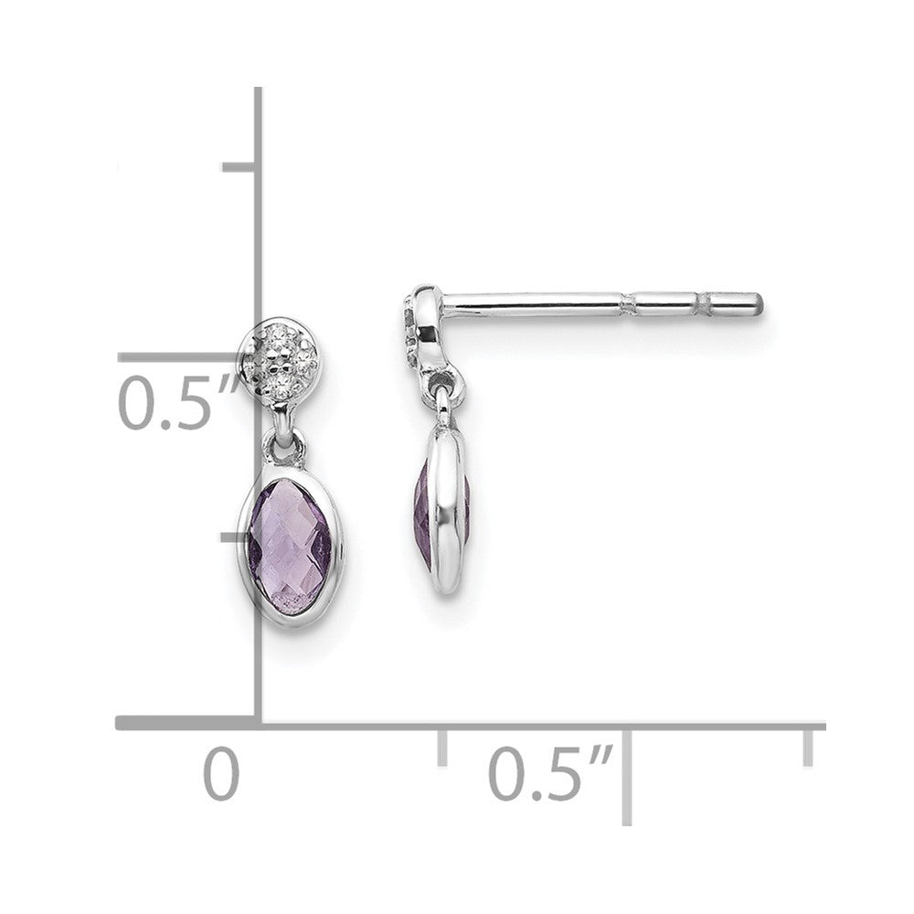 QW367 White Ice Sterling Silver Rhodium-plated Amethyst and Diamond Post Dangle Earrings
