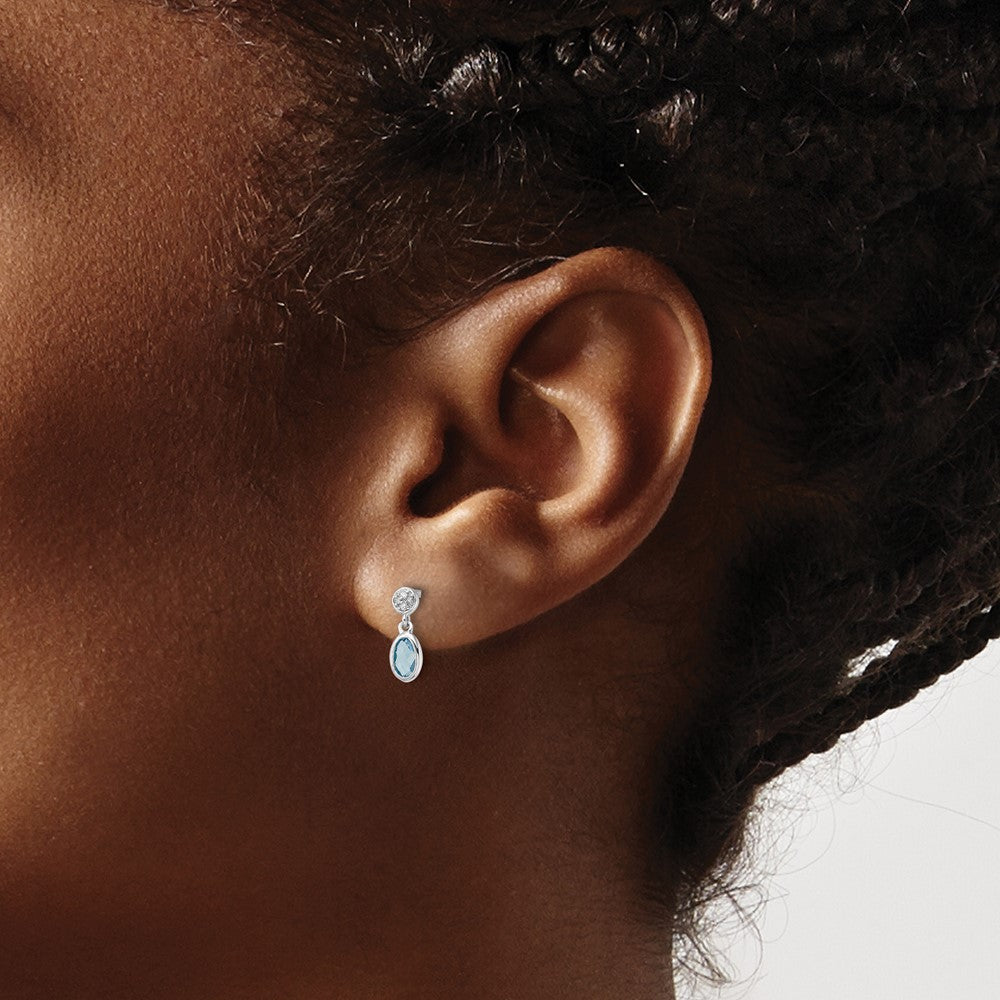 QW367BT White Ice Sterling Silver Rhodium-plated Diamond and Blue Topaz Post Dangle Earrings