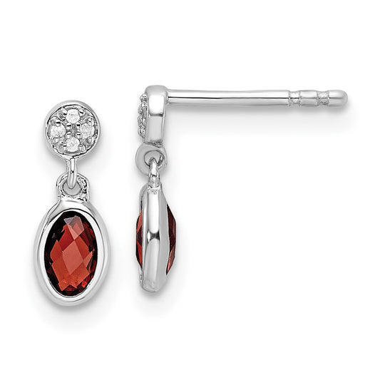 QW367GA White Ice Sterling Silver Rhodium-plated Diamond and Garnet Post Dangle Earrings