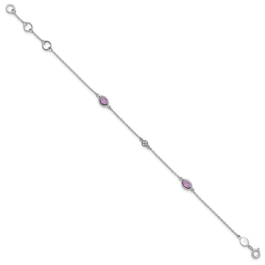 White Ice Sterling Silver Rhodium-plated 7.5 Inch Amethyst and Diamond  Bracelet with 1.25 Inch Extender QW368-7.5