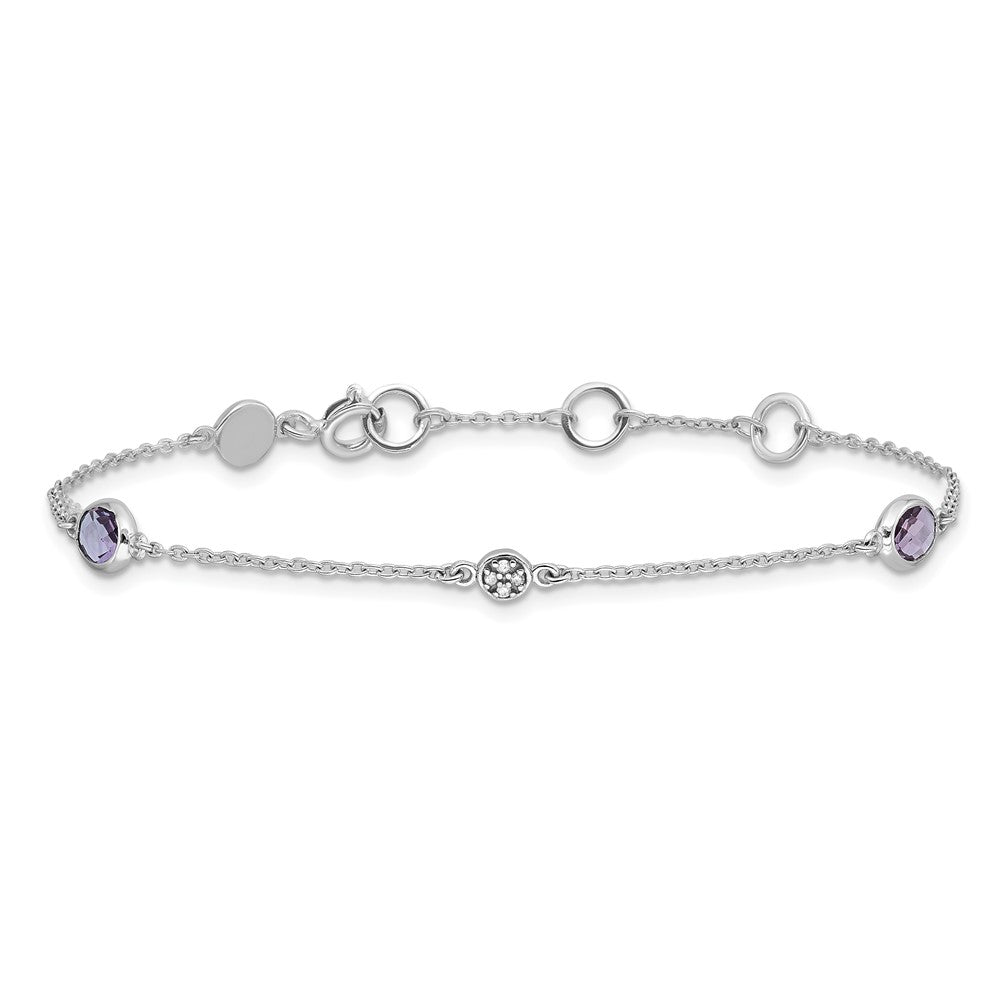 White Ice Sterling Silver Rhodium-plated 7.5 Inch Amethyst and Diamond  Bracelet with 1.25 Inch Extender QW368-7.5