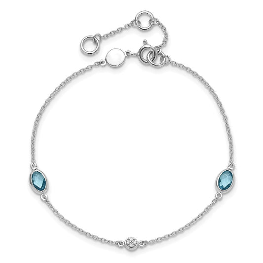 White Ice Sterling Silver Rhodium-plated 7.5 inch Diamond and Blue Topaz Bracelet with 1.25  inch Extender QW368BT-7.5