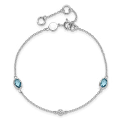 White Ice Sterling Silver Rhodium-plated 7.5 inch Diamond and Blue Topaz Bracelet with 1.25  inch Extender QW368BT-7.5