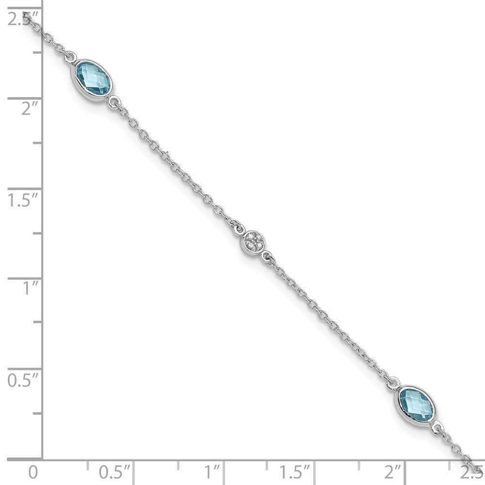 White Ice Sterling Silver Rhodium-plated 7.5 inch Diamond and Blue Topaz Bracelet with 1.25  inch Extender QW368BT-7.5