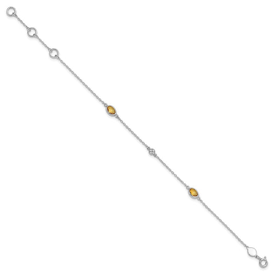 White Ice Sterling Silver Rhodium-plated 7.5 inch Diamond and Citrine Bracelet with 1.25  inch Extender QW368CI-7.5