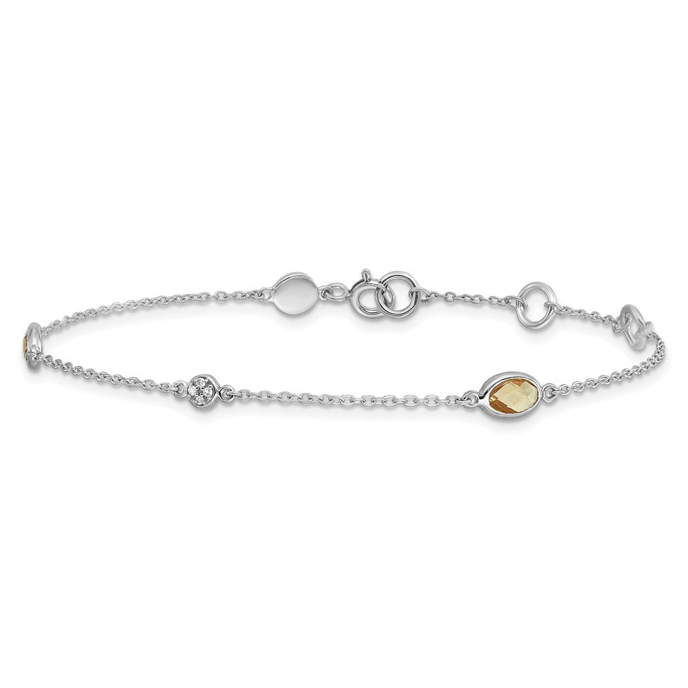 White Ice Sterling Silver Rhodium-plated 7.5 inch Diamond and Citrine Bracelet with 1.25  inch Extender QW368CI-7.5