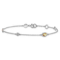 White Ice Sterling Silver Rhodium-plated 7.5 inch Diamond and Citrine Bracelet with 1.25  inch Extender QW368CI-7.5