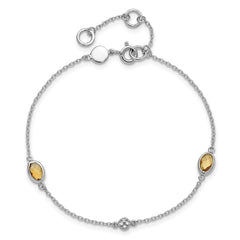 White Ice Sterling Silver Rhodium-plated 7.5 inch Diamond and Citrine Bracelet with 1.25  inch Extender QW368CI-7.5