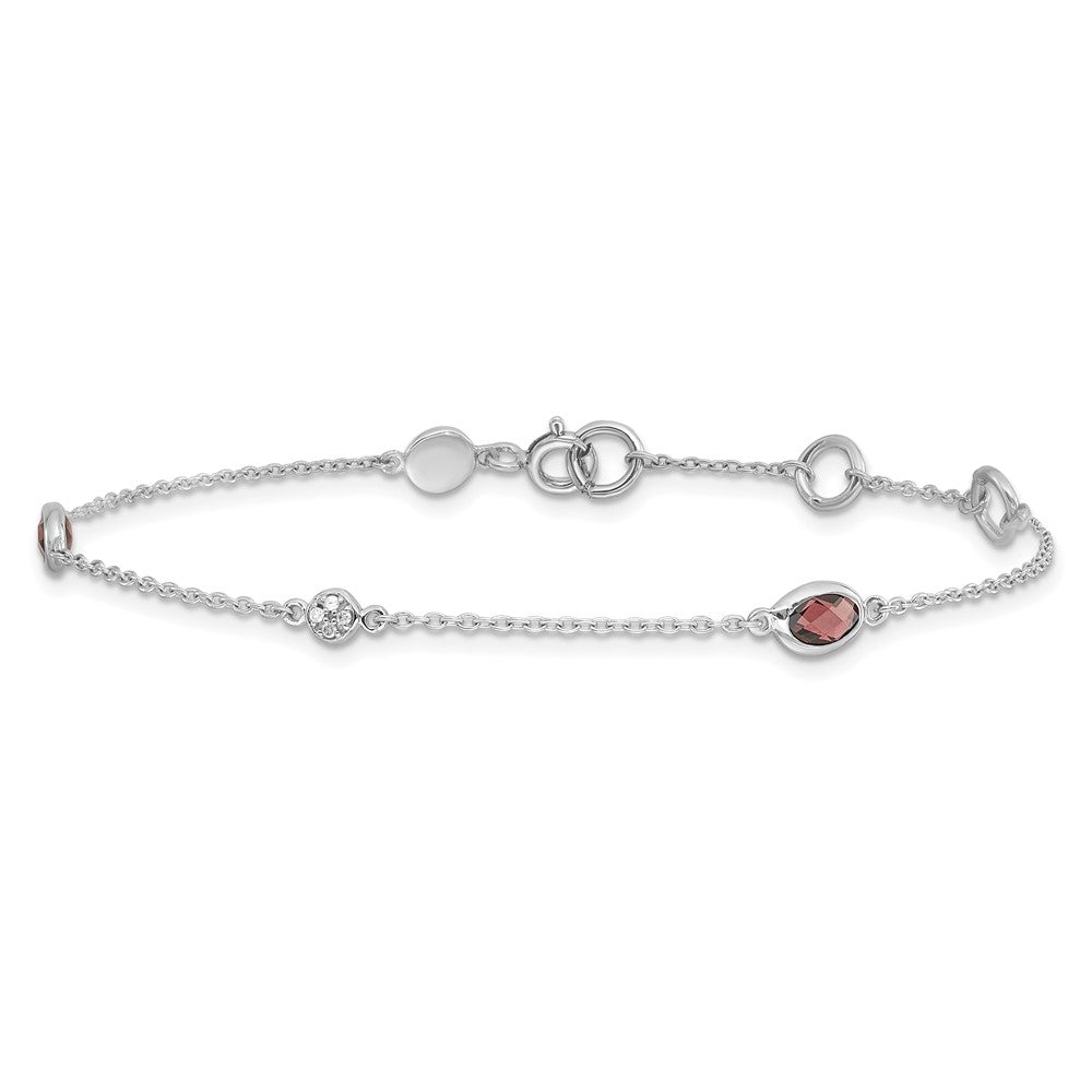 White Ice Sterling Silver Rhodium-plated 7.5 inch Diamond and Garnet Bracelet with1.25 inch Extender QW368GA-7.5