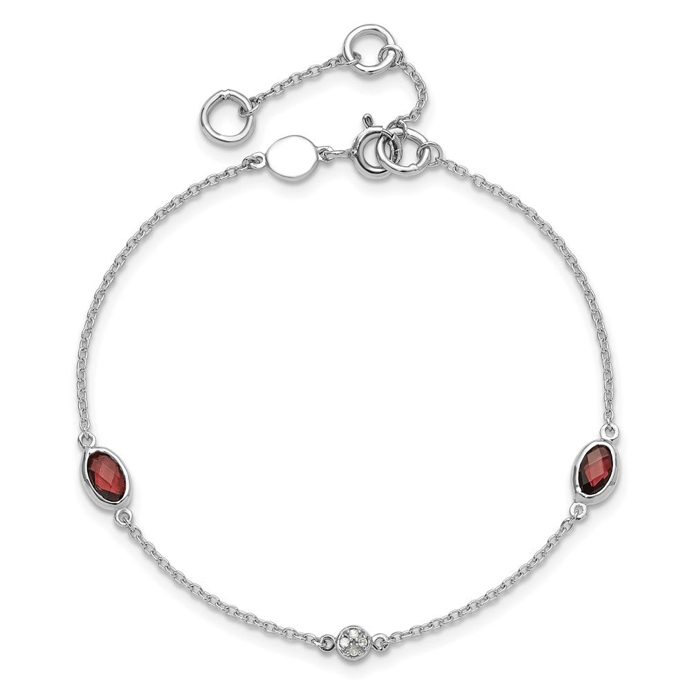 White Ice Sterling Silver Rhodium-plated 7.5 inch Diamond and Garnet Bracelet with1.25 inch Extender QW368GA-7.5