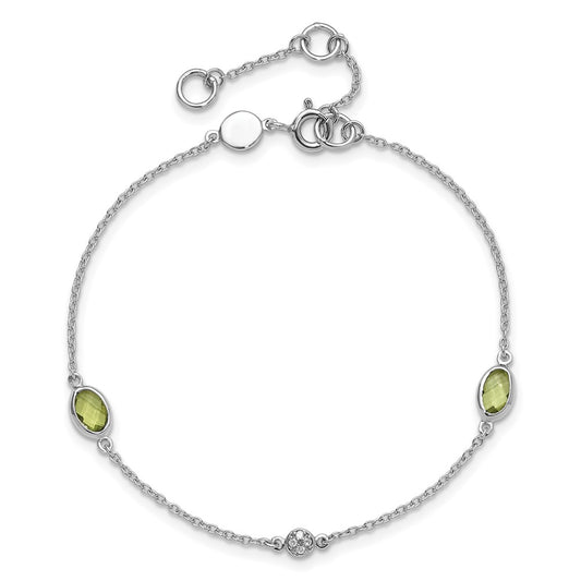 White Ice Sterling Silver Rhodium-plated 7.5 inch Diamond and Peridot Bracelet with 1.25 Inch Extender QW368PE-7.5