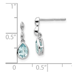 QW370 White Ice Sterling Silver Rhodium-plated Blue Topaz and Diamond Post Dangle Teardrop Earrings