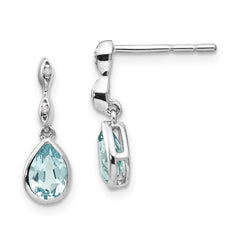 QW370 White Ice Sterling Silver Rhodium-plated Blue Topaz and Diamond Post Dangle Teardrop Earrings