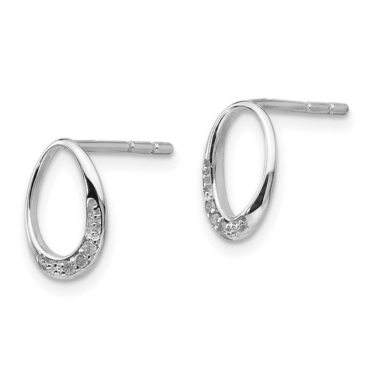QW374 White Ice Sterling Silver Rhodium-plated Open Oval Diamond Post Earrings