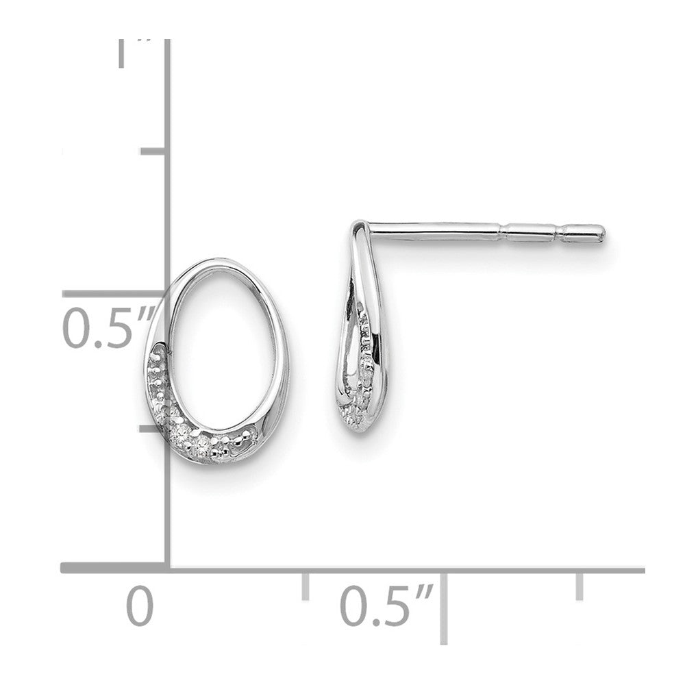 QW374 White Ice Sterling Silver Rhodium-plated Open Oval Diamond Post Earrings
