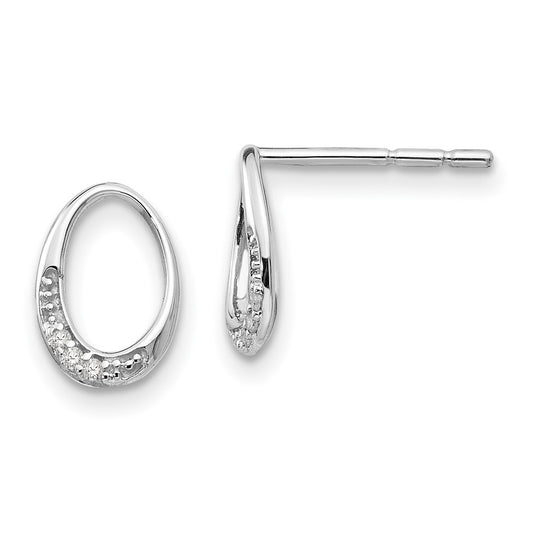 QW374 White Ice Sterling Silver Rhodium-plated Open Oval Diamond Post Earrings