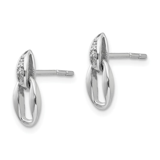 QW376 White Ice Sterling Silver Rhodium-plated Open Oval Diamond Post Dangle Earrings